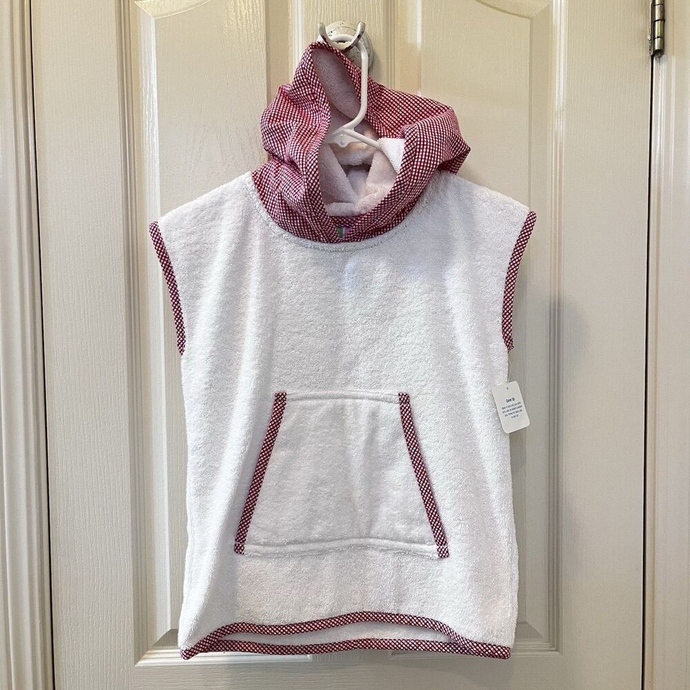 3 Marthas Hooded Terry Swim Cover Up White Red Gingham Seersucker Size 5-6 NWT